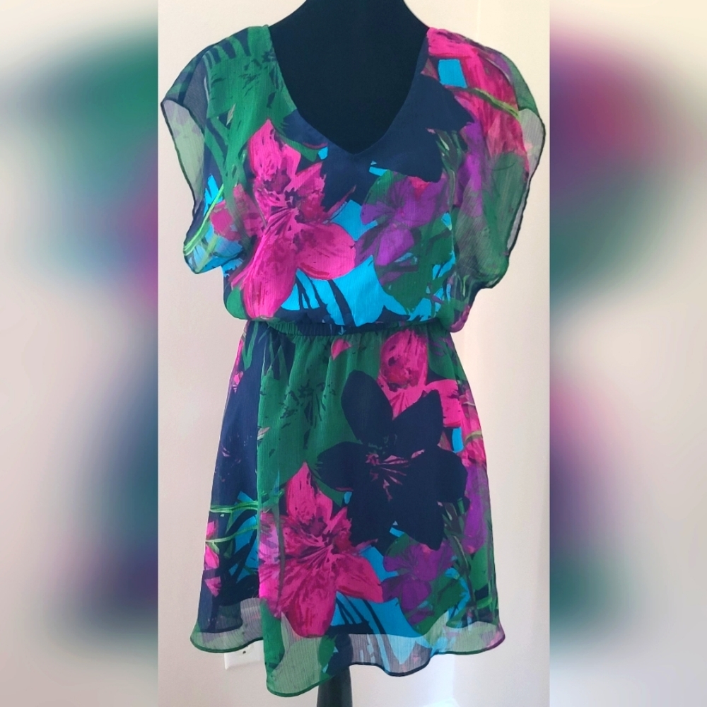 Express Muli-Colored Floral Short Sleeve Mini Dress/Romper Size XS